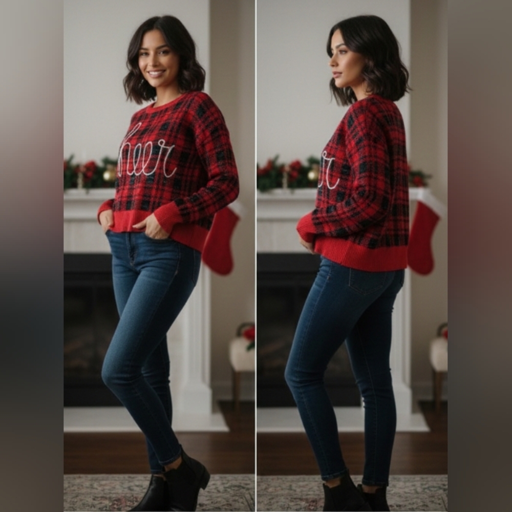 Festive Red and Black Plaid Sweater